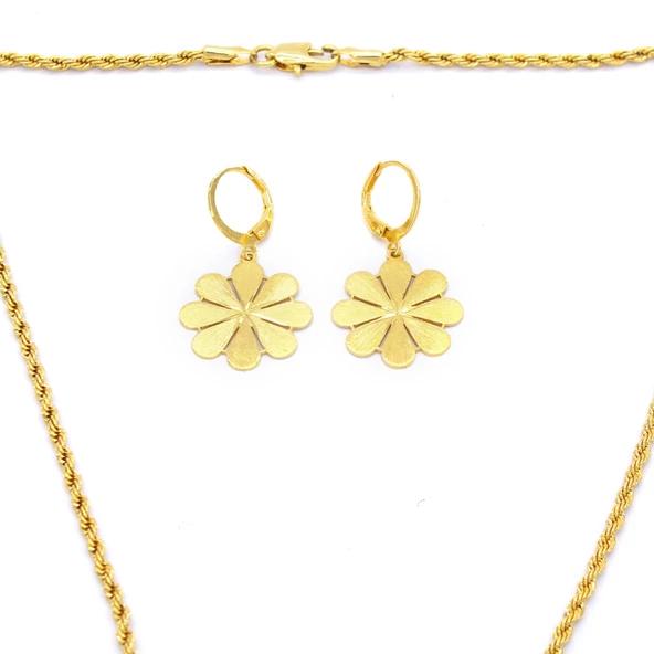 Altın Kaplama Papatya Şekilli Kolye Küpe Bileklik Set SET-112 - 6