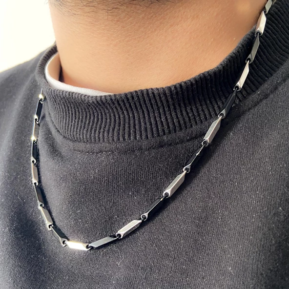 Çelik Zincir 316L Siyah Detaylı Erkek Model - ZN-229 - Resim 2