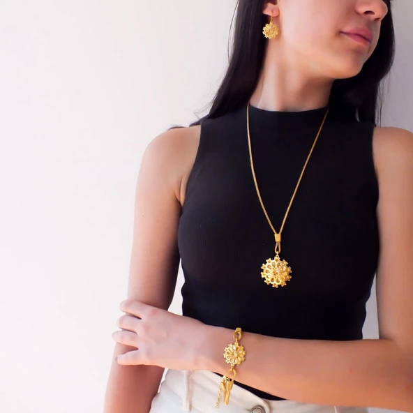 Altın Kaplama Yıldızlı Kolye Küpe Bileklik Set SET-122 - 2