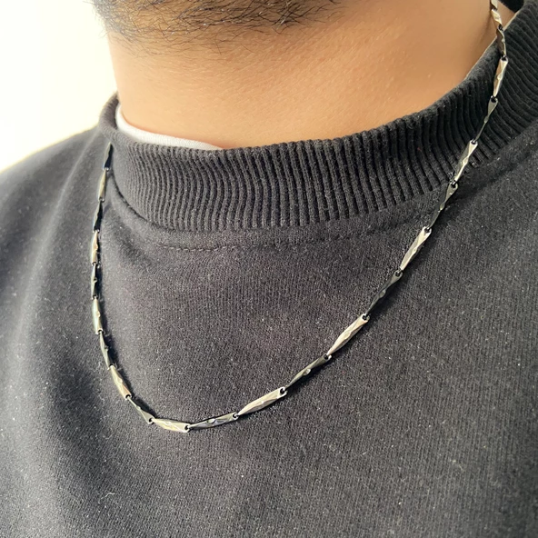 Çelik Zincir 316L Çelik Siyah Detaylı Erkek Model - ZN-228 - 2