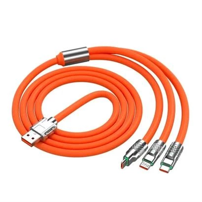 Petinka Şarj Kablosu 3 'in 1 Type-C + Micro Usb + Lightning Hızlı Şarj Silikon Kablo 1 Metre Kablo