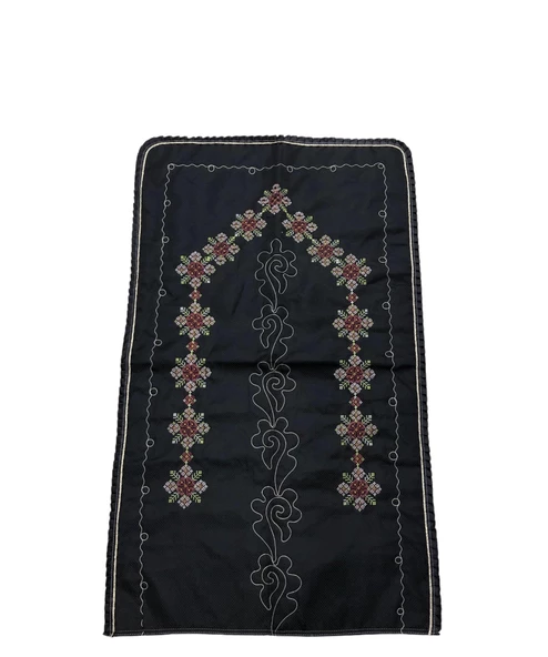 Çeyizlik Kanaviçe Etamin İşleme Nakışlı Siyah Seccade 70 X 120 - 2