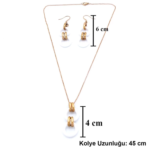 316L Çelik Rose Beyaz Halkalı Kadın Set SET-156 - 2