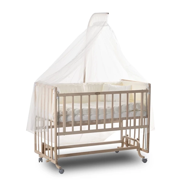 ComfyMax Sallanır Anne Yanı Doğal Ahşap Beşik ve Uyku Seti - 60x120 cm - 6