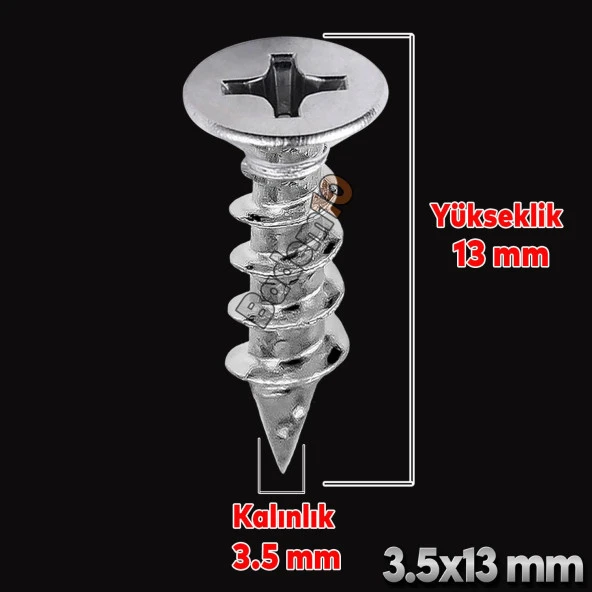 Sunta Vidası Sivri Uçlu Ahşap Tahta Ağaç Mobilya Ayak Kulp Vidası 3.5x13 mm Paket 1000 ADET - 2