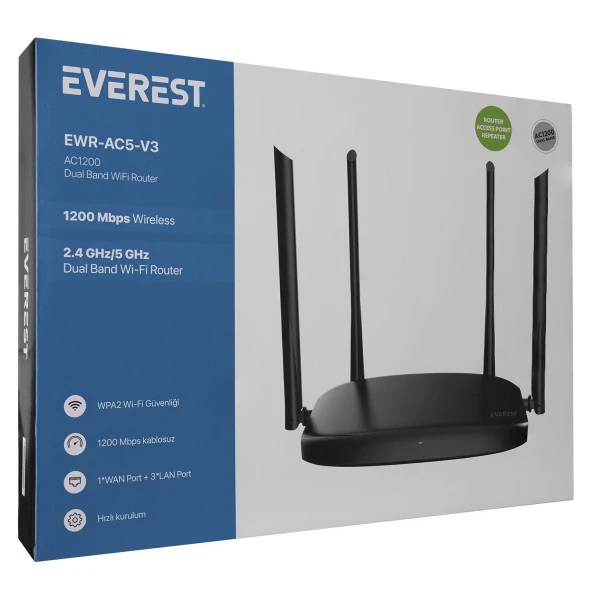 Everest AC 1200 Mbps DualBand 4 x 6 dBi Anten WISP + AP + Repeater Destekli Kablosuz Wifi Router - 8