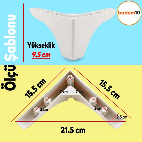 20'li Set Rose Berjer Mobilya Koltuk Kanepe Tv Ünitesi Yükseltme Destek Ayağı 9.5 cm Beyaz Ayakları - 2