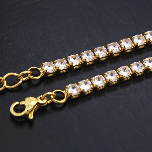 Su Yolu Kolye Altın Kaplama Zirkon Taşlı 60 CM ZN-168 - Resim 5