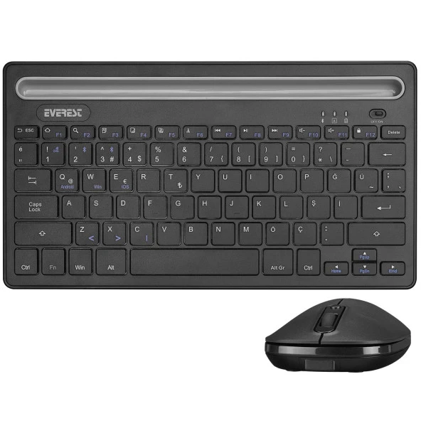 Everest Siyah 3 in 1 BT 5.0 + 3.0 + 2.4Ghz 1600dpi Q Multimedia Wireless Kablosuz Klavye + Mouse Set