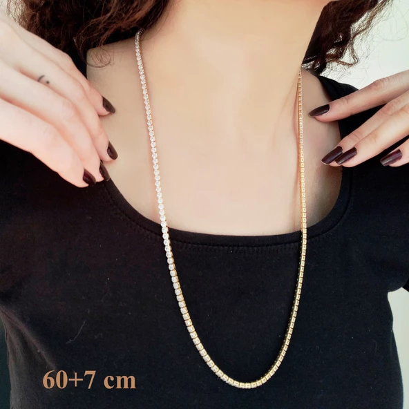 Su Yolu Kolye Altın Kaplama Zirkon Taşlı 60 CM ZN-168 - Resim 2