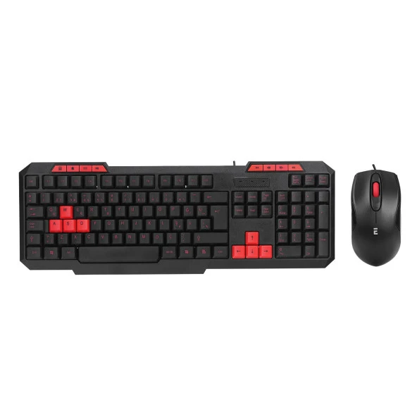 Everest Siyah Usb Kırmızı Tuşlu Türkçe Multimedia Kablolu Klavye + Mouse Set