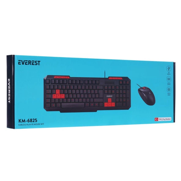 Everest Siyah Usb Kırmızı Tuşlu Türkçe Multimedia Kablolu Klavye + Mouse Set - Resim 11