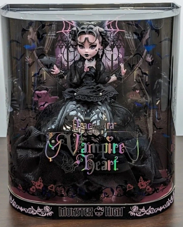 Monster High Draculaura Vampire Heart Doll in Extravagant Gothic Black Ballgown with Elegant