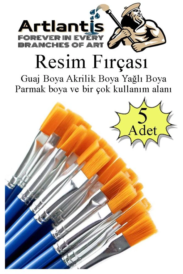 Resim Fırçası 5 Adet Sentetik Fırça Ekonomik Suluboya Akrilik Boya Guaj Boya Yağlı Boya Resim Boyama