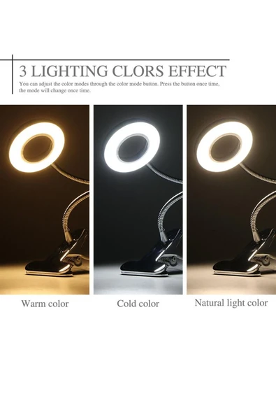 Mandallı LED Masa Lambası – Akrobatik Gövde, 3 Renk Ayarlanabilir Işık, Okuma & Gece Lambası - 3