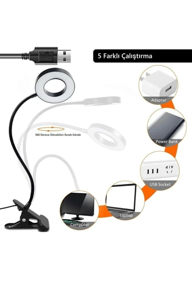 Mandallı LED Masa Lambası – Akrobatik Gövde, 3 Renk Ayarlanabilir Işık, Okuma & Gece Lambası - 4