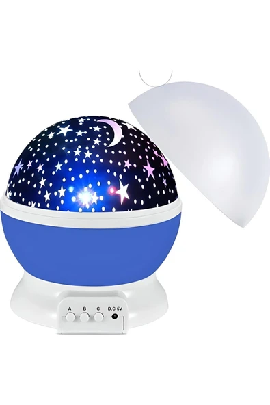 Yıldızlı Gökyüzü Gece Lambası – Dönen Başlıklı, Projeksiyonlu, USB veya Pilli Renkli LED Lamba - 7