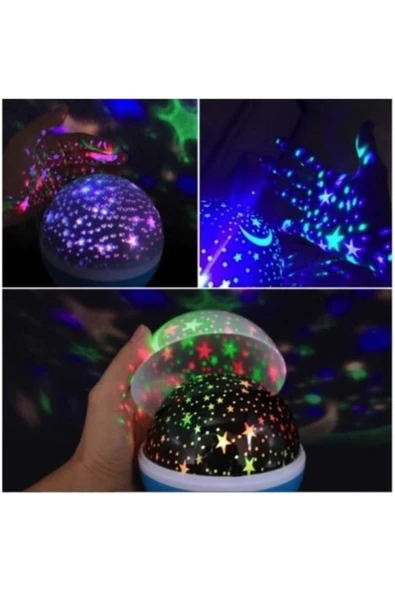 Yıldızlı Gökyüzü Gece Lambası – Dönen Başlıklı, Projeksiyonlu, USB veya Pilli Renkli LED Lamba - 4