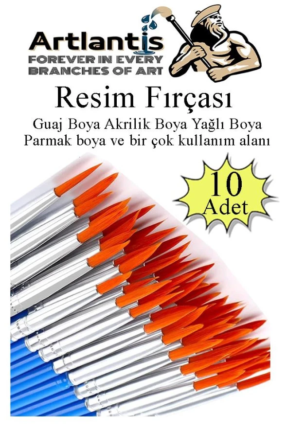 Resim Fırçası 10 Adet Ekonomik Sentetik Fırça Suluboya Akrilik Boya Guaj Boya Yağlı Boya Resim Boyama