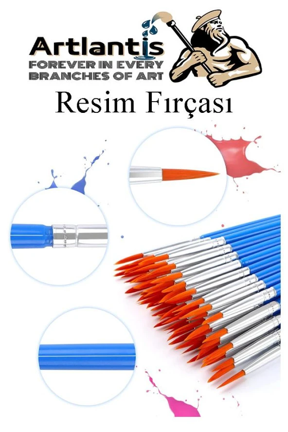 Resim Fırçası 20 Adet Ekonomik Sentetik Fırça Suluboya Akrilik Boya Guaj Boya Yağlı Boya Resim Boyama - 2