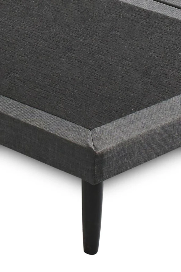 Niron Slim Karyola 80x180 Tek Kişilik Baza, Metal İskeletli Yüksek Ayaklı Koyu Gri Keten Kumaşlı - 4