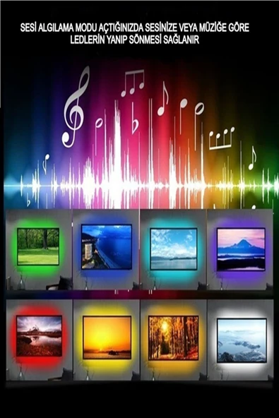 Rgb Şerit Led Müziğe Duyarlı Ritimle Uyumlu Uzaktan Kumandalı Yapışkanlı Led 3metre Tak-çalıştır - 2