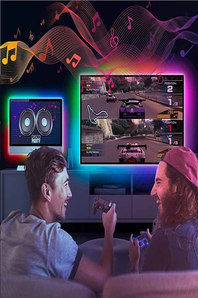 Rgb Şerit Led Müziğe Duyarlı Ritimle Uyumlu Uzaktan Kumandalı Yapışkanlı Led 3metre Tak-çalıştır - 6