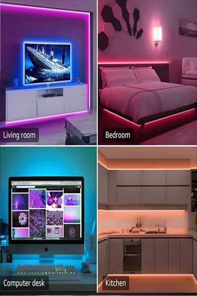 Rgb Şerit Led Müziğe Duyarlı Ritimle Uyumlu Uzaktan Kumandalı Yapışkanlı Led 3metre Tak-çalıştır - 8
