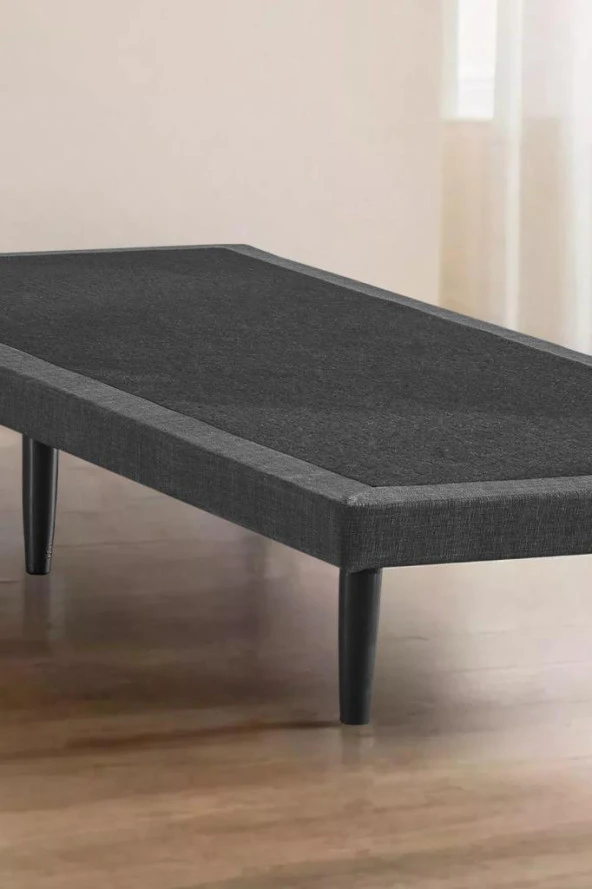 Niron Slim Karyola 100x200 Tek Kişilik Baza, Metal İskeletli Yüksek Ayaklı Koyu Gri Keten Kumaşlı - 6