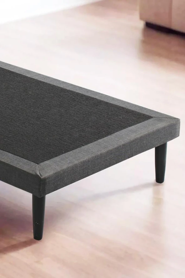 Niron Slim Karyola 90x190 Tek Kişilik Baza, Metal İskeletli Yüksek Ayaklı Koyu Gri Keten Kumaşlı - Resim 3