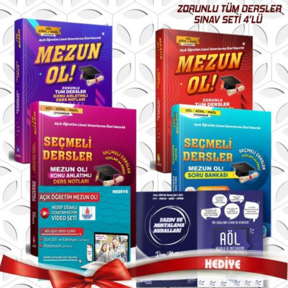 AÇIK LİSE ZORUNLU VE SEÇMELİ DERSLER( KONU ANLATIM+SORU BANKASI) 4 LÜ SET-TÜM DERSLER TÜM DÖNEMLER ürün görseli