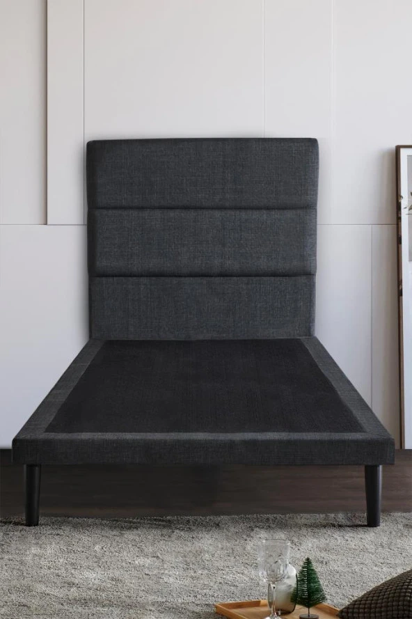 Niron Slim Baza ve Başlık Takımı 120x200 Tek Kişilik Gri Kumaş Kaplı Metal Karyola ve Başlık Seti - 2