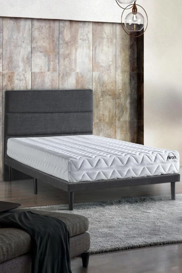 Niron Slim Pocket Yatak Seti 80x180 Tek Kişilik Paket Yaylı Yatak, Gri Metal Baza ve Başlık Takımı - 1