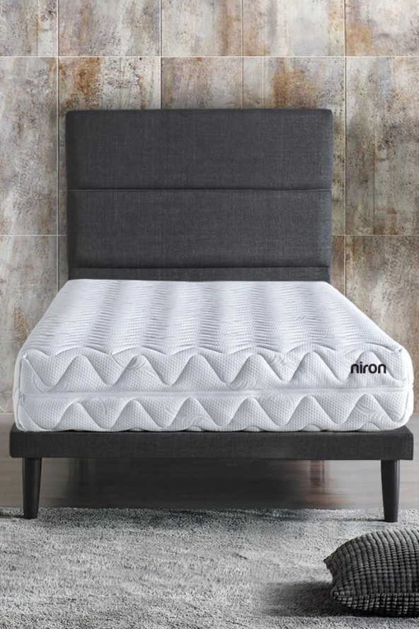 Niron Slim Pocket Yatak Seti 80x180 Tek Kişilik Paket Yaylı Yatak, Gri Metal Baza ve Başlık Takımı - 2