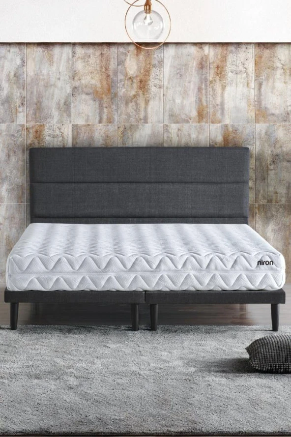 Niron Slim Pocket Yatak Seti 140x190 Çift Kişilik Paket Yaylı Yatak, Gri Metal Baza ve Başlık Takımı - 2