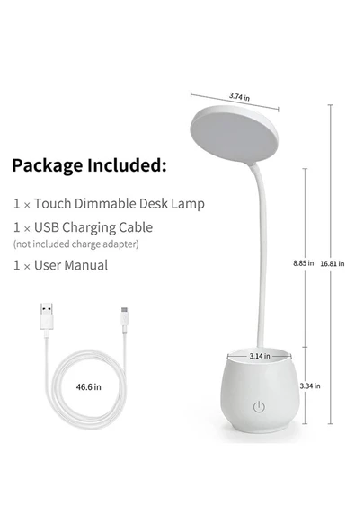 Şarjlı Masa Lambası – Kalemlik & Standlı, 3 Işık Tonlu Ayarlanabilir LED Okuma ve Ders Lambası - 6