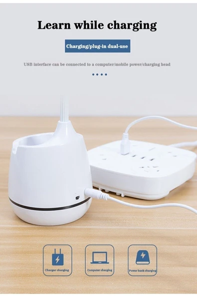 Şarjlı Masa Lambası – Kalemlik & Standlı, 3 Işık Tonlu Ayarlanabilir LED Okuma ve Ders Lambası - 5