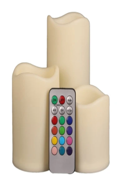 Rgb Led Mum 3 Farklı Boy Kumandalı Yanma Efekti Renk Değişimi Gerçek Bal Mum Dekoratif Işıklı Mum