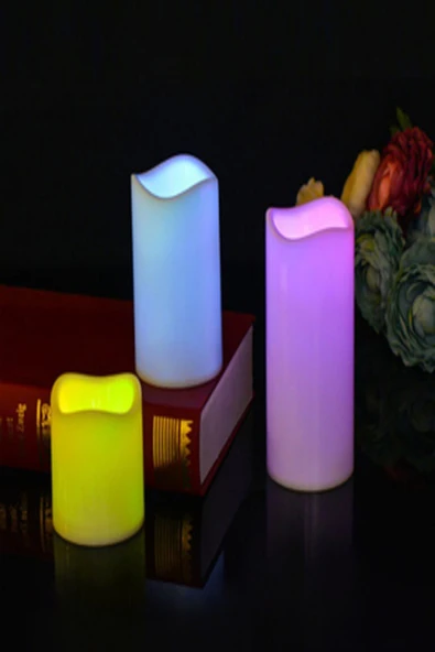 Rgb Led Mum 3 Farklı Boy Kumandalı Yanma Efekti Renk Değişimi Gerçek Bal Mum Dekoratif Işıklı Mum - 4