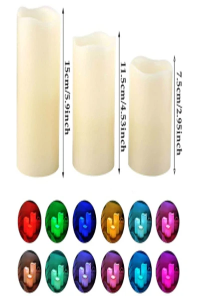 Rgb Led Mum 3 Farklı Boy Kumandalı Yanma Efekti Renk Değişimi Gerçek Bal Mum Dekoratif Işıklı Mum - 6