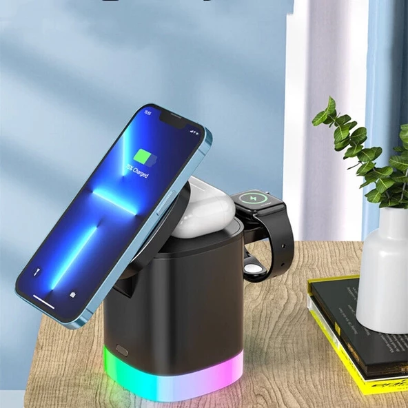 Acl AW13 Magsafe Uyumlu 3'ü 1 Arada Kablosuz Şarj Cihazı  Telefon 15W Saat ve Kulaklık Desteği  RGB Işıklı - 5