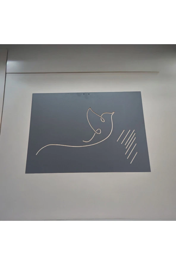 Kuş Silüeti Çizgi Sanatı Lazer Kesim Metal Tablo