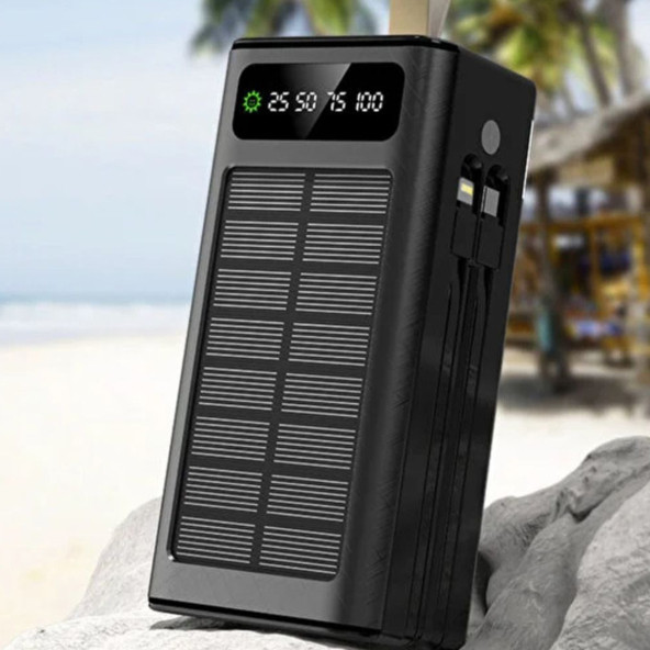 Linkage Güneş Enerjili Solar Powerbank Dahili Kablolu 30.000mAh LED Işıklı Taşınabilir Şarj Aleti