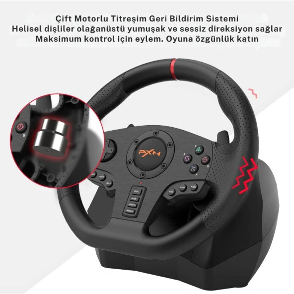 Cosmostech PXN V900 Gaming Racing Wheel PC, PS4, PS3, Switch, Xbox ONE, Xbox Series X/S Uyumlu Oyuncu Direksiyonu - 5