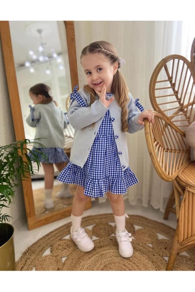 MODAVALS TRİKO HIRKA TOKA PÖTÜKARE KIZ ÇOCUK ELBİSE 3LÜ KOMBİN - 2