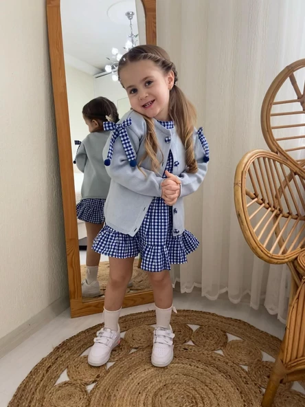 MODAVALS TRİKO HIRKA TOKA PÖTÜKARE KIZ ÇOCUK ELBİSE 3LÜ KOMBİN - 5