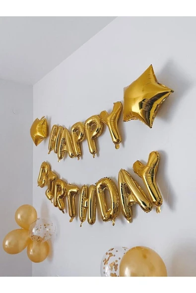 Doğum Günü Balon Seti – Happy Birthday Harf, Yıldız Folyo, Konfeti ve Lateks Balon Parti Seti - 3