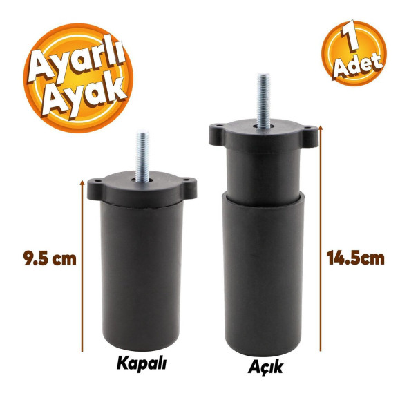 Ayarlanabilir Orta Ayak 9,5x14,5 Cm Siyah