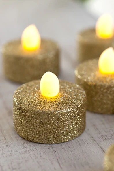 Dekoratif Mum 4'lü Alev Yanma Efektli Led Mum Tealight Led Model Işıklı Tealight Mum Pilli - 4