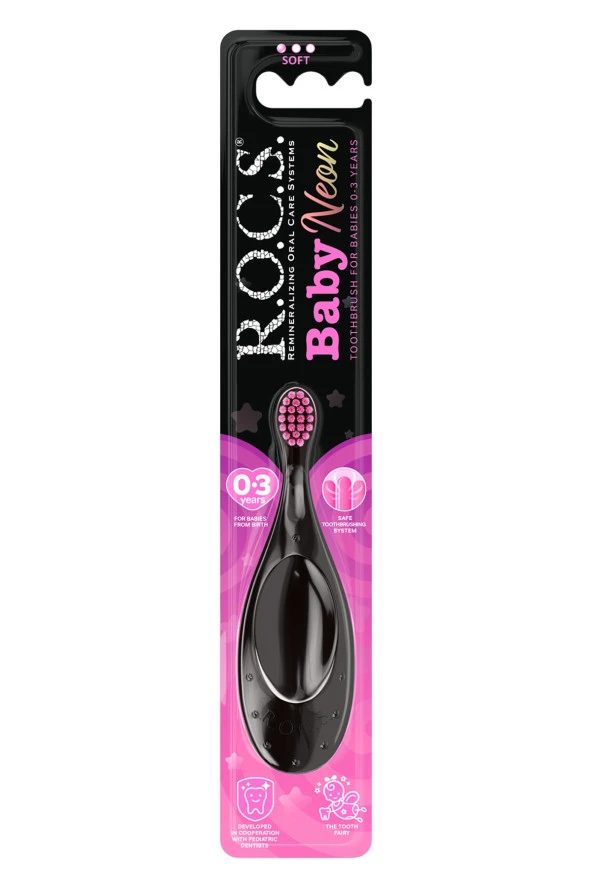 Rocs Baby Neon 0-3 Yaş Için Ekstra Yumuşak Diş Fırçası - Pembe Ty Paket